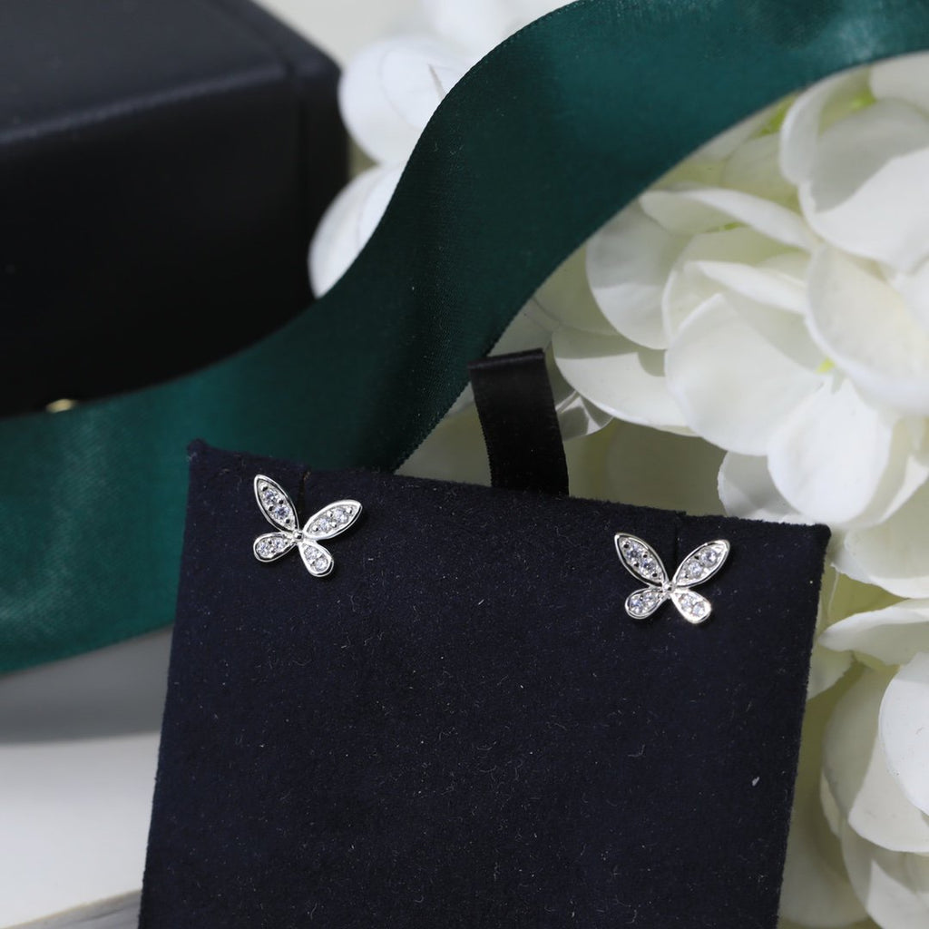 GRAFF BUTTERFLY SILVER DIAMOND PAVED PETITE STUD EARRINGS