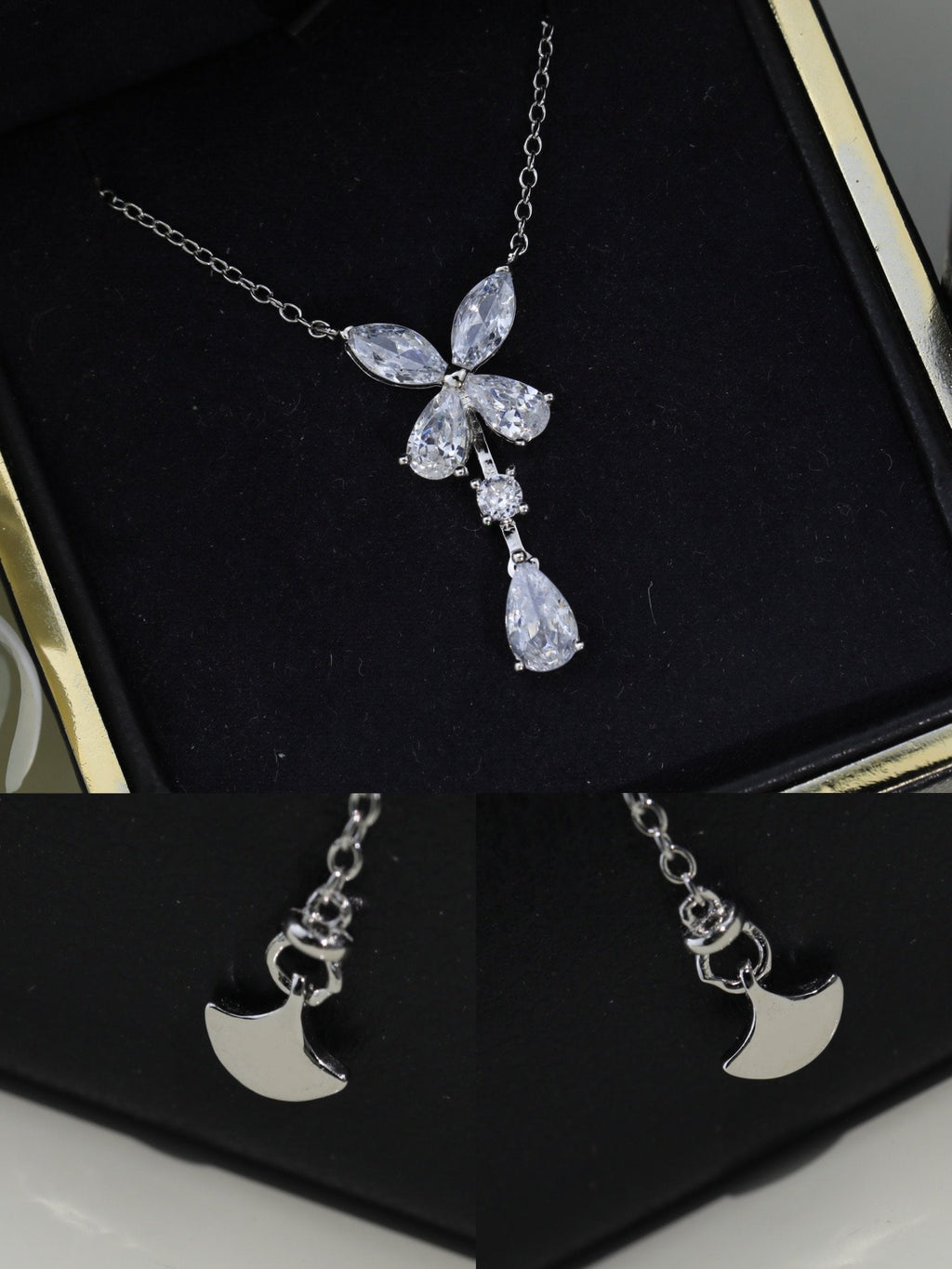 GRAFF BUTTERFLY PEAR SHAPE CLASSIC SILVER DIAMOND DROP NECKLACE