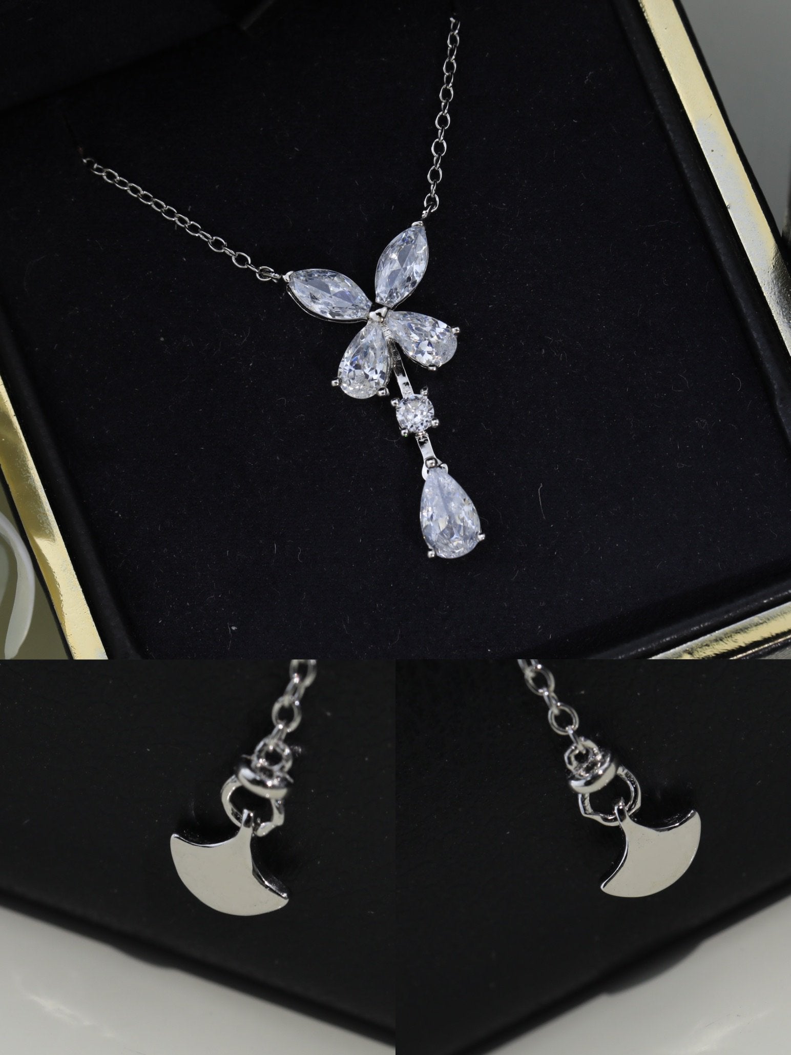 GRAFF BUTTERFLY PEAR SHAPE CLASSIC SILVER DIAMOND DROP NECKLACE