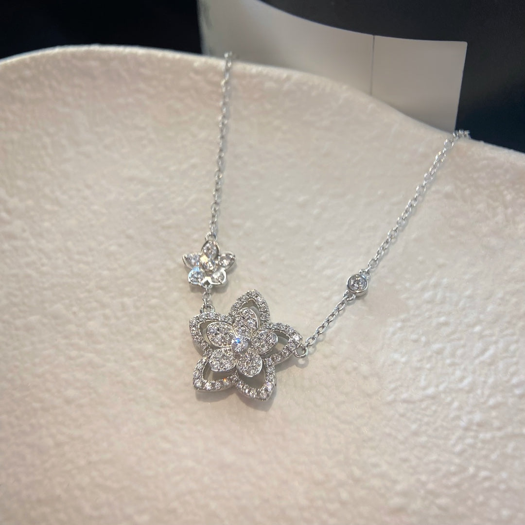 GRAFF WILD FLOWER DOUBLE SILVER DIAMOND NECKLACE