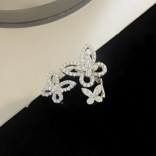 GRAFF TRIPLE BUTTERFLY SILHOUETTE SILVER DIAMOND RING