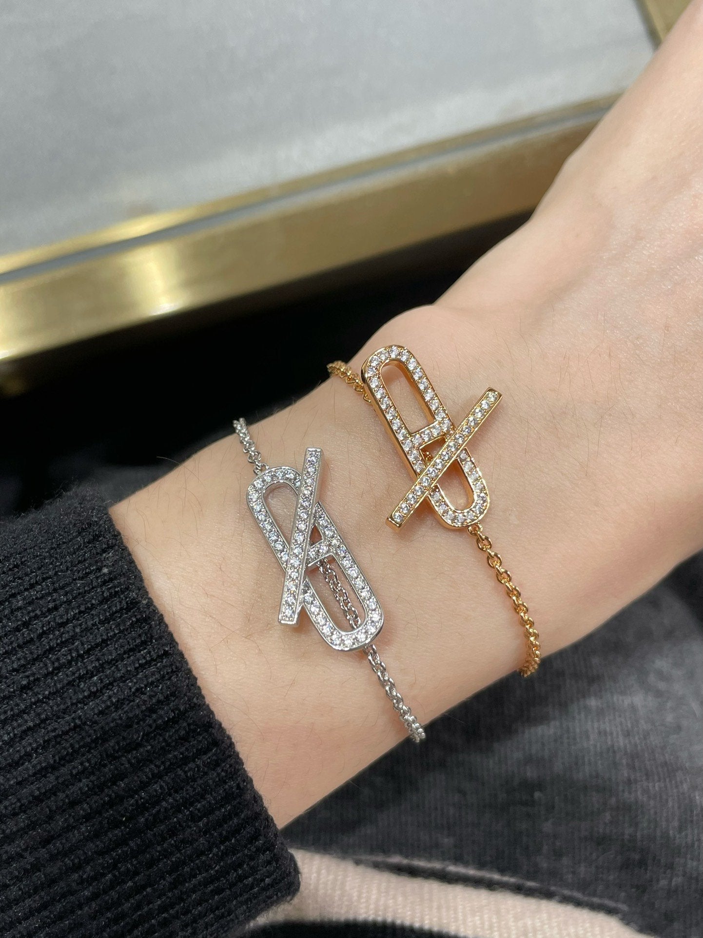 HERMES HM 18K ROSE GOLD DIAMOND PM EVER CHAINE D'ANCRE BRACELET ST