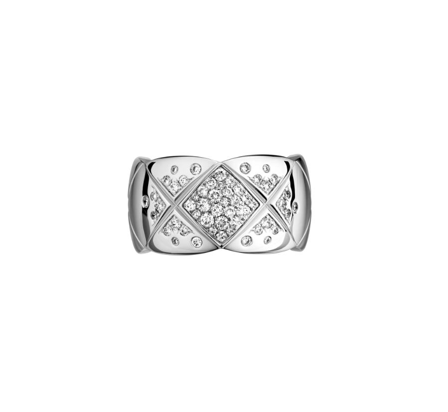 Chanel Coco Crush 10Mm Quilted Diamond Silver Ring