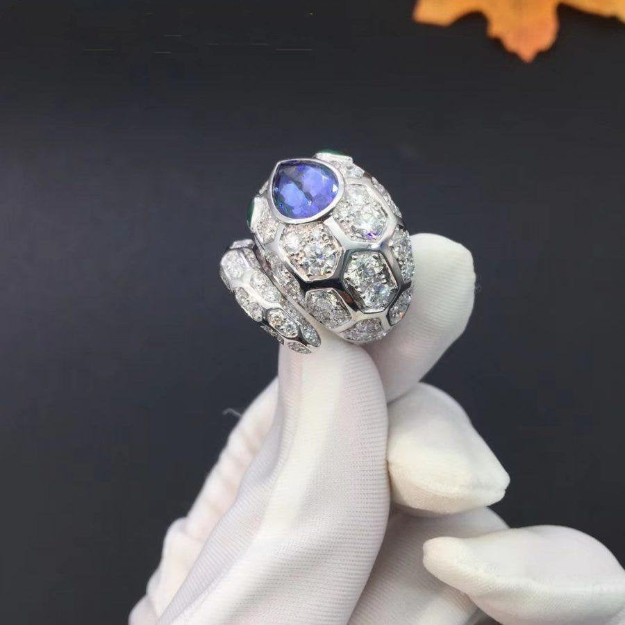BVLGARI SERPENTI RING AGATE SILVER DIAMOND SNAKE