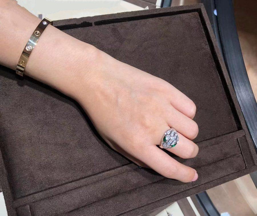 BVLGARI SERPENTI RING SNAKE MALACHITE SILVER DIAMOND