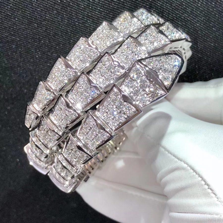 BVLGARI SERPENTI BRACELET 8MM SILVER DIAMOND DOUBLE ROW