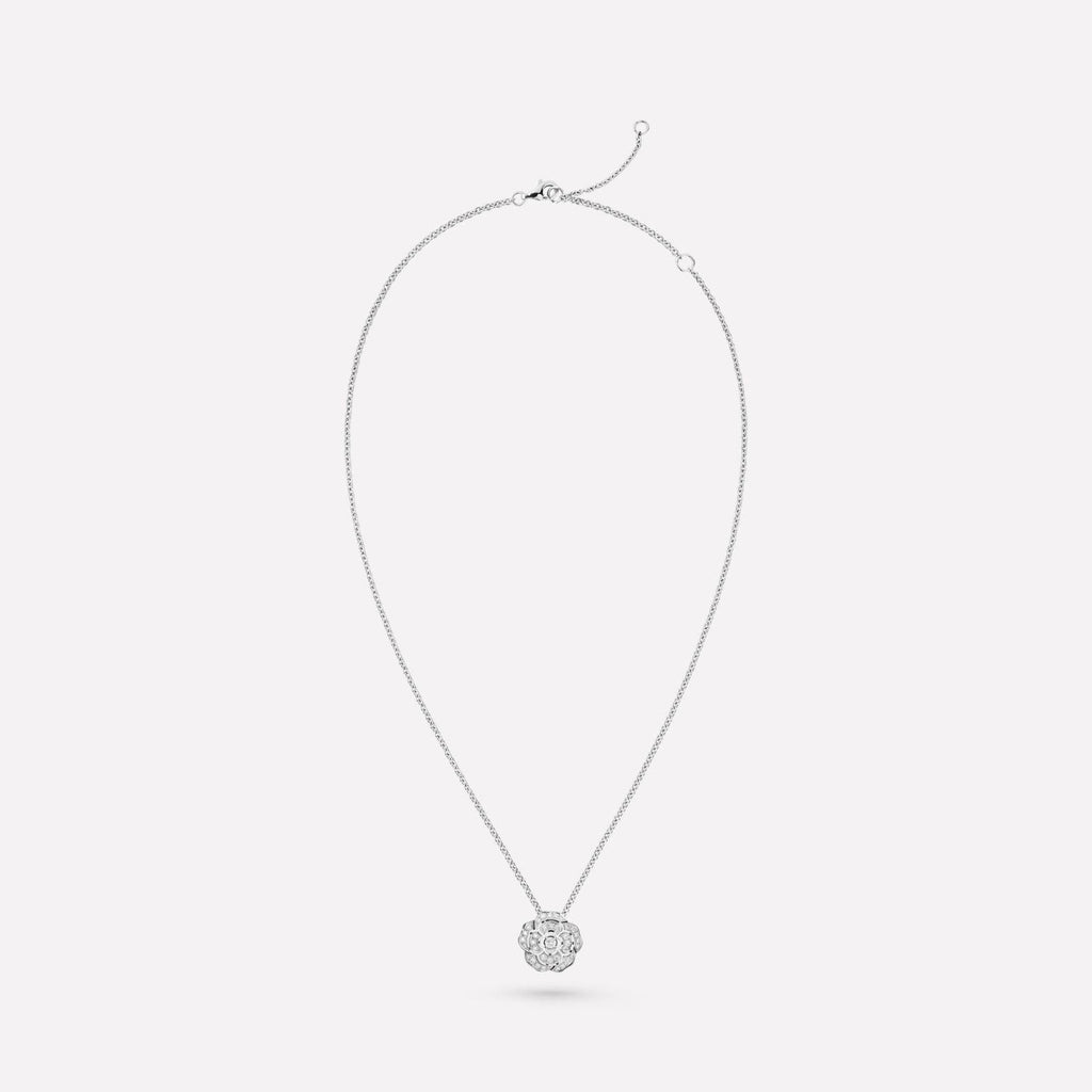 Chanel Bouton De Camelia Necklace Silver Diamond