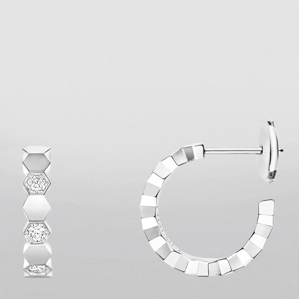 CHAUMET HONEE SILVER DIAMOND HOOP EARRINGS