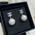 Chanel 2026 Full Diamond Double C Pearl Pendant Earrings