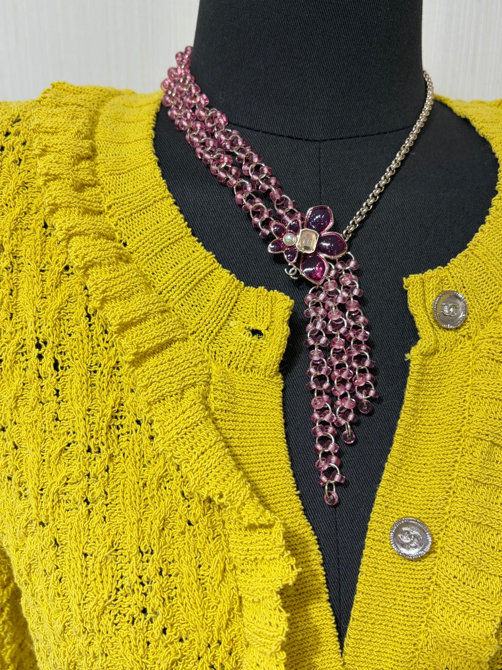 Chanel 2026 Double C Pink Beaded Asymmetrical Flower Necklace