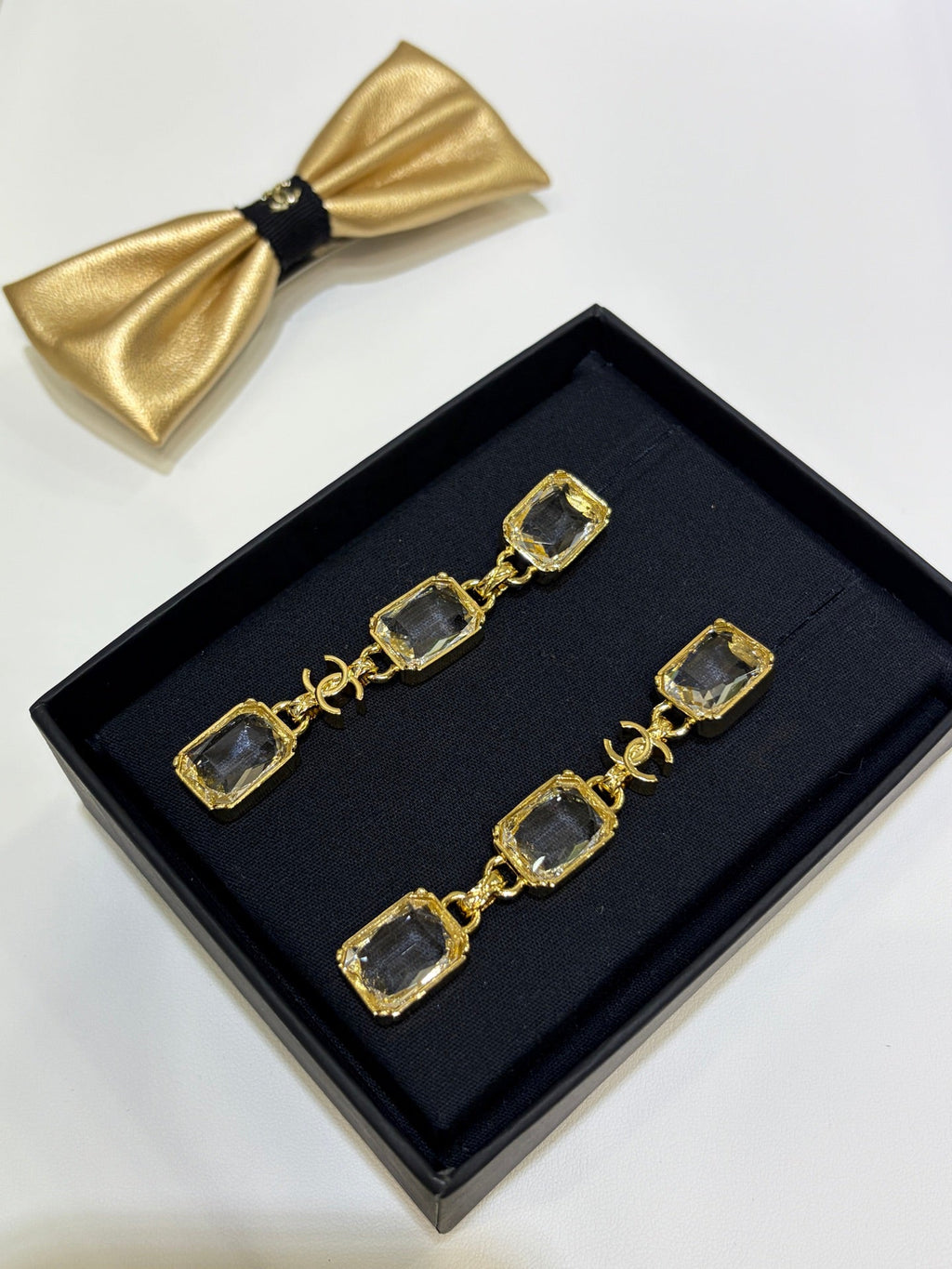 Chanel 2026 Gold Double C Transparent Rock Candy Long Stud Earrings
