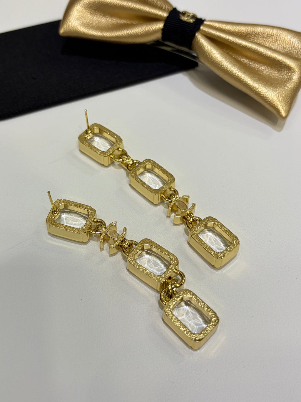 Chanel 2026 Gold Double C Transparent Rock Candy Long Stud Earrings