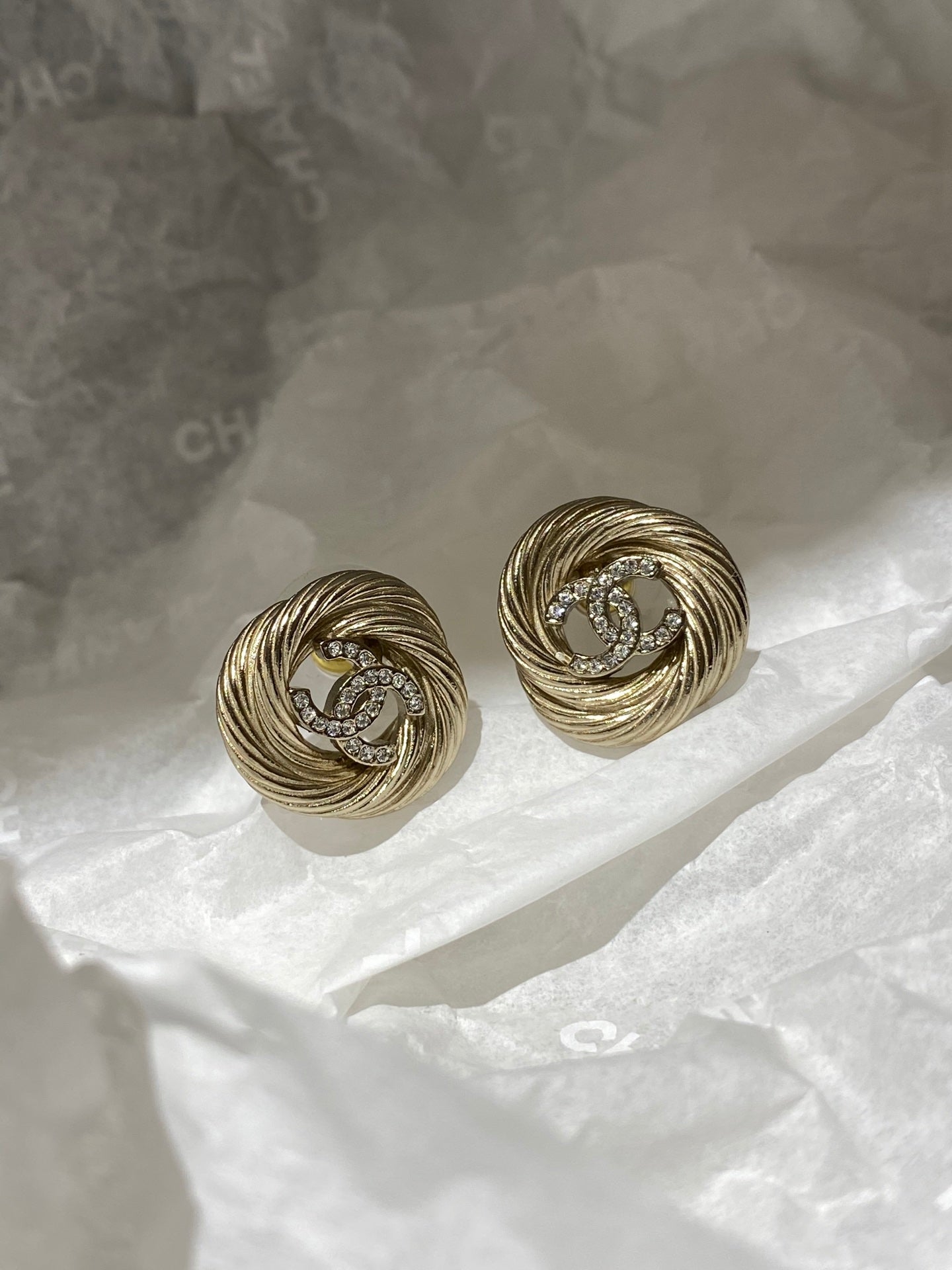Chanel Twist Gold Diamond Double C Earrings