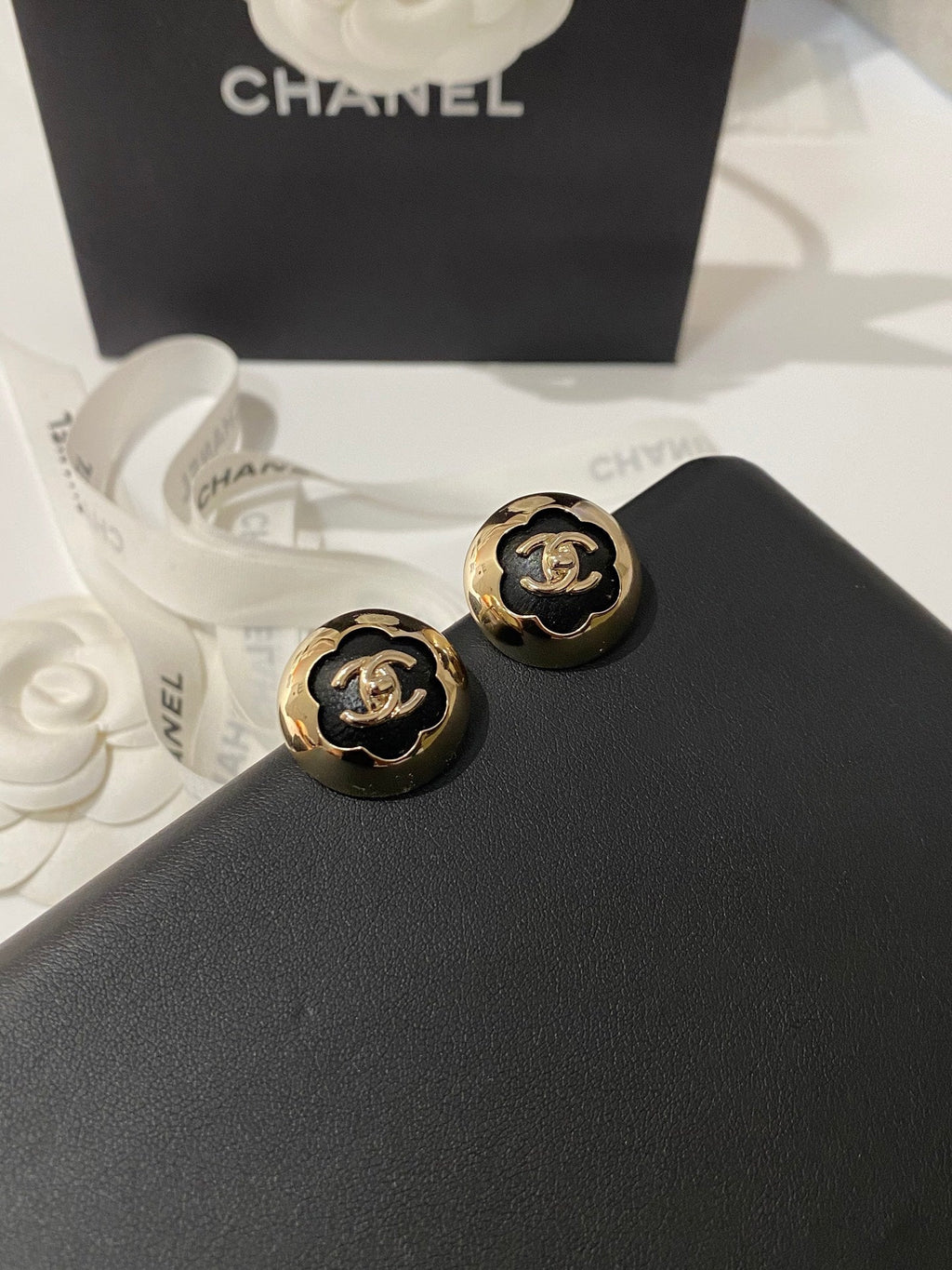 Chanel Classic White Sliver Enamel Double C Earrings