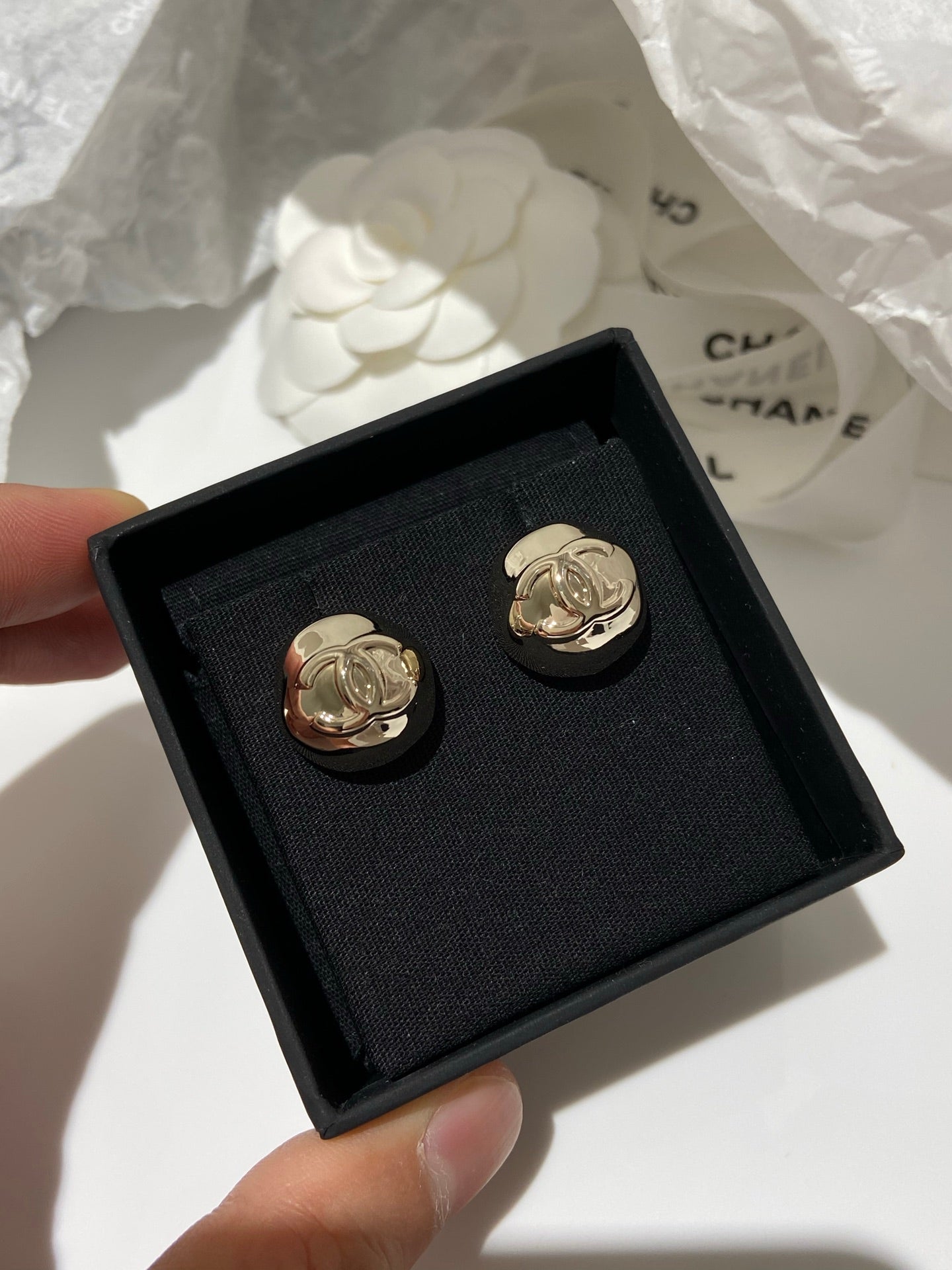 Chanel Sphere Stud Gold Double C Earrings