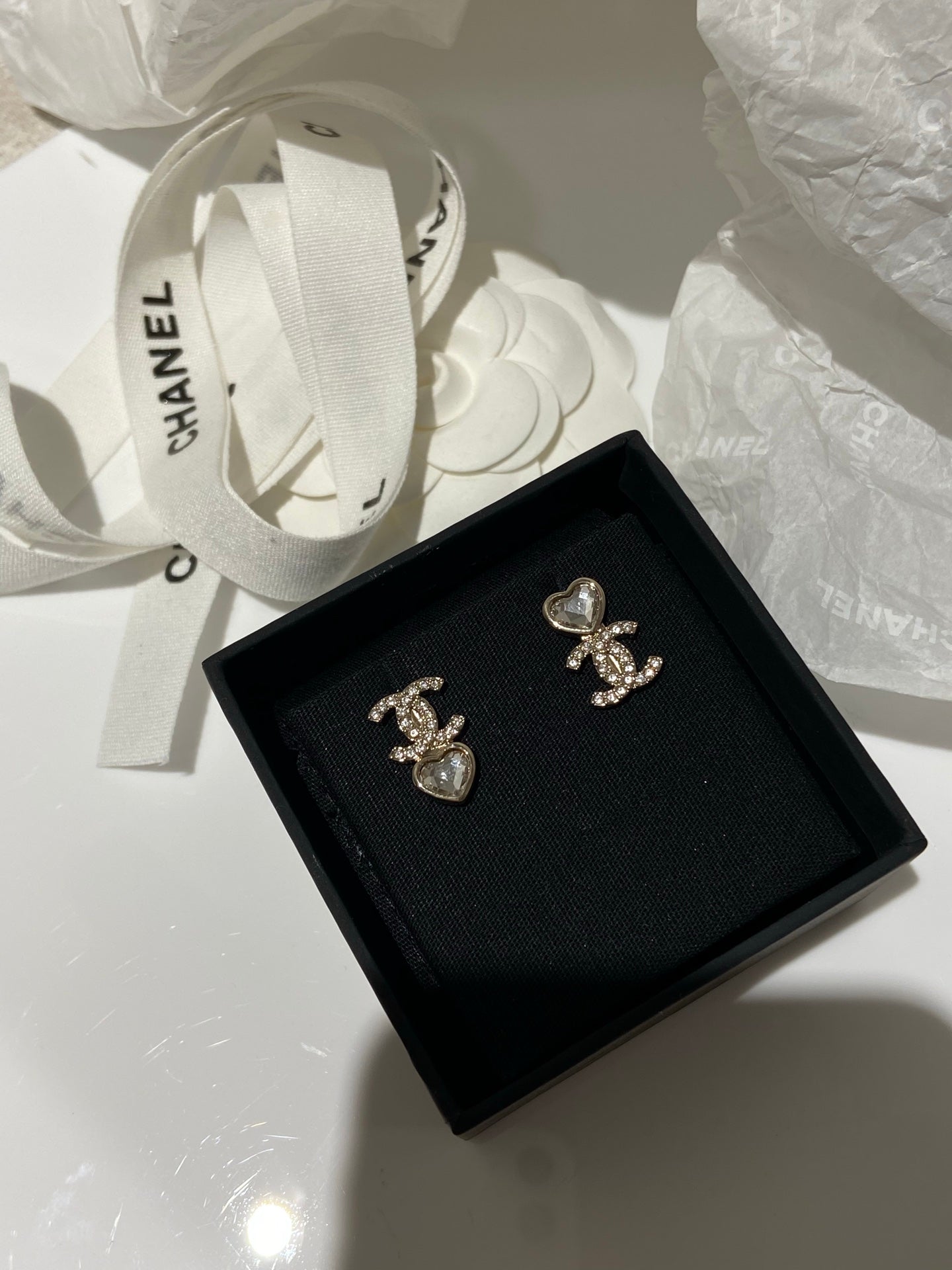 Chanel Asymmetrical Heart Gold Diamond Earrings