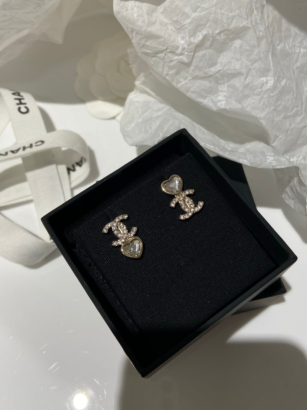 Chanel Asymmetrical Heart Gold Diamond Earrings