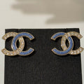 Chanel 2026 Light Gold Denim Patchwork Crystal Double C Stud Earrings