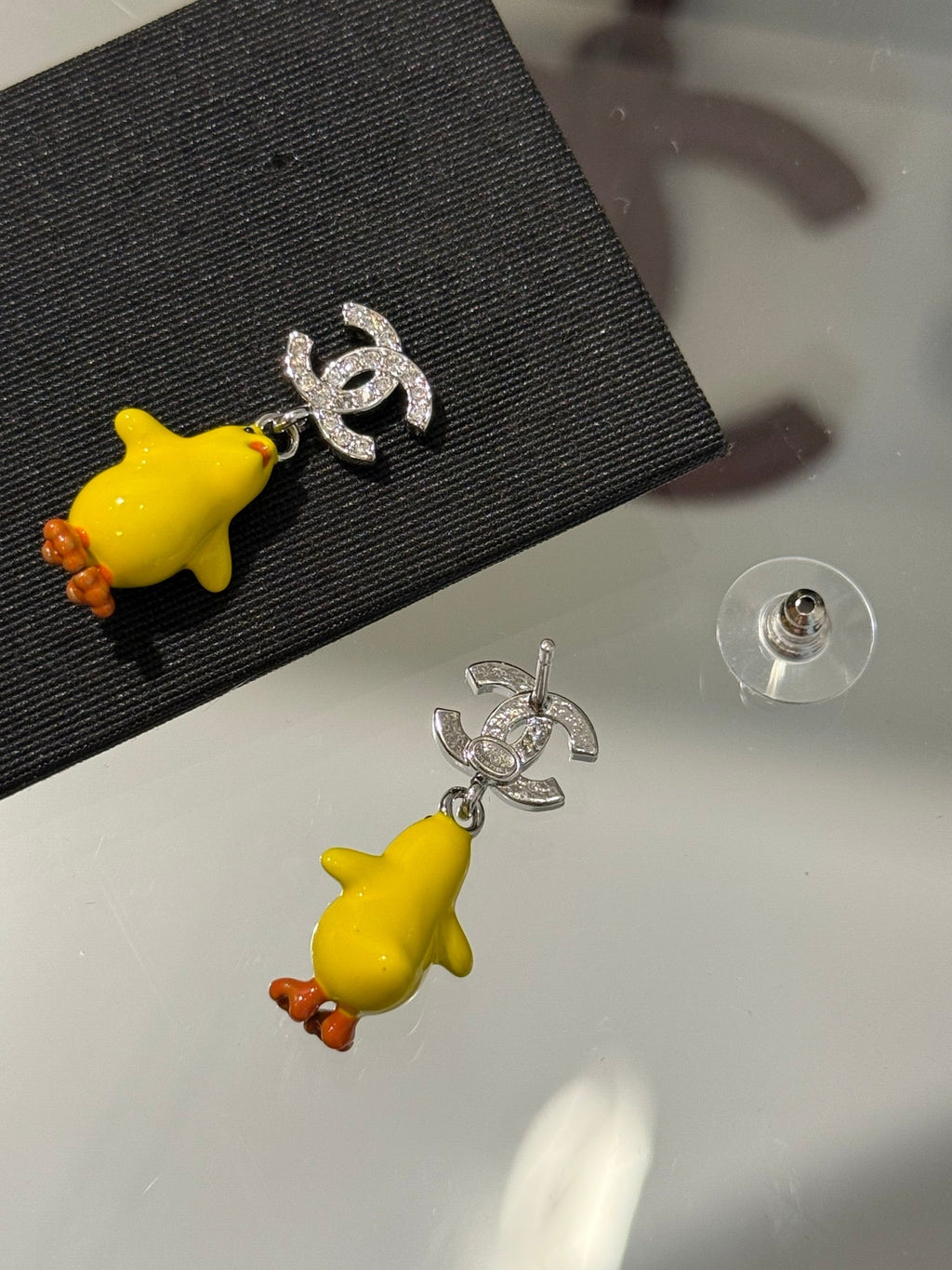 Chanel 2026 Full Diamond Double C Little Yellow Chick Earrings