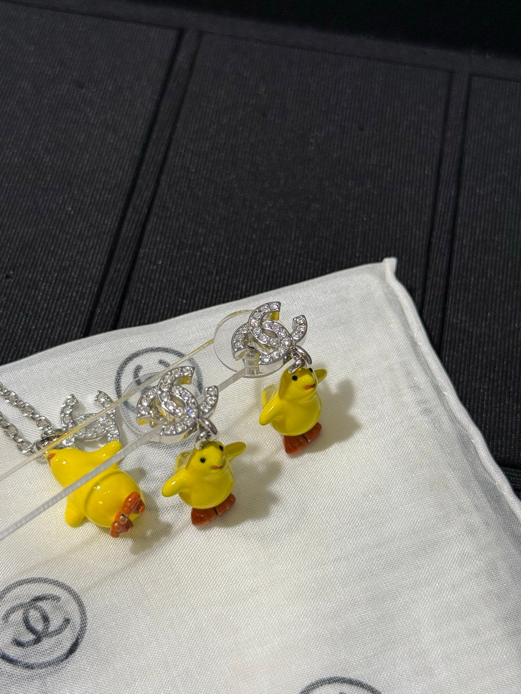 Chanel 2026 Full Diamond Double C Little Yellow Chick Earrings