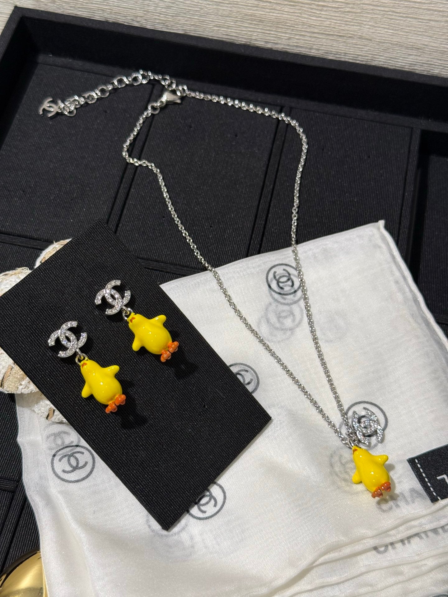 Chanel 2026 Full Diamond Double C Little Yellow Chick Earrings