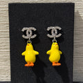 Chanel 2026 Full Diamond Double C Little Yellow Chick Earrings