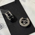 Chanel 2026 Black Square Diamond Silver Double C Hoop Earrings Stud Earrings