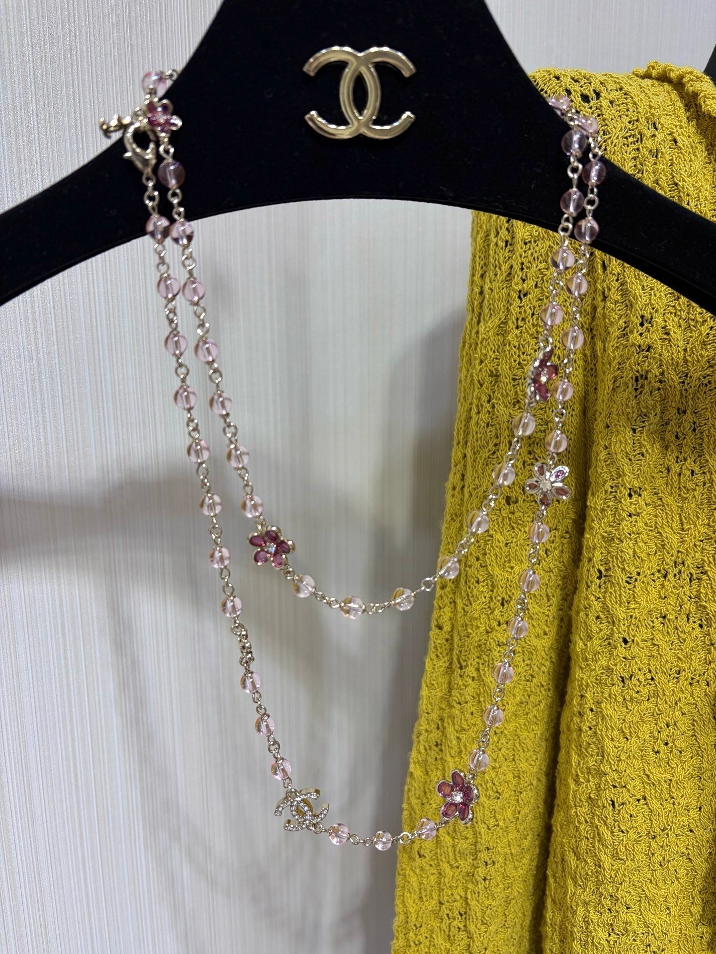 Chanel 2026 Double C Pink Flower Light Gold Necklace