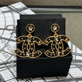 Chanel Black Enamel Five-Pointed Star Double C Stud Earrings
