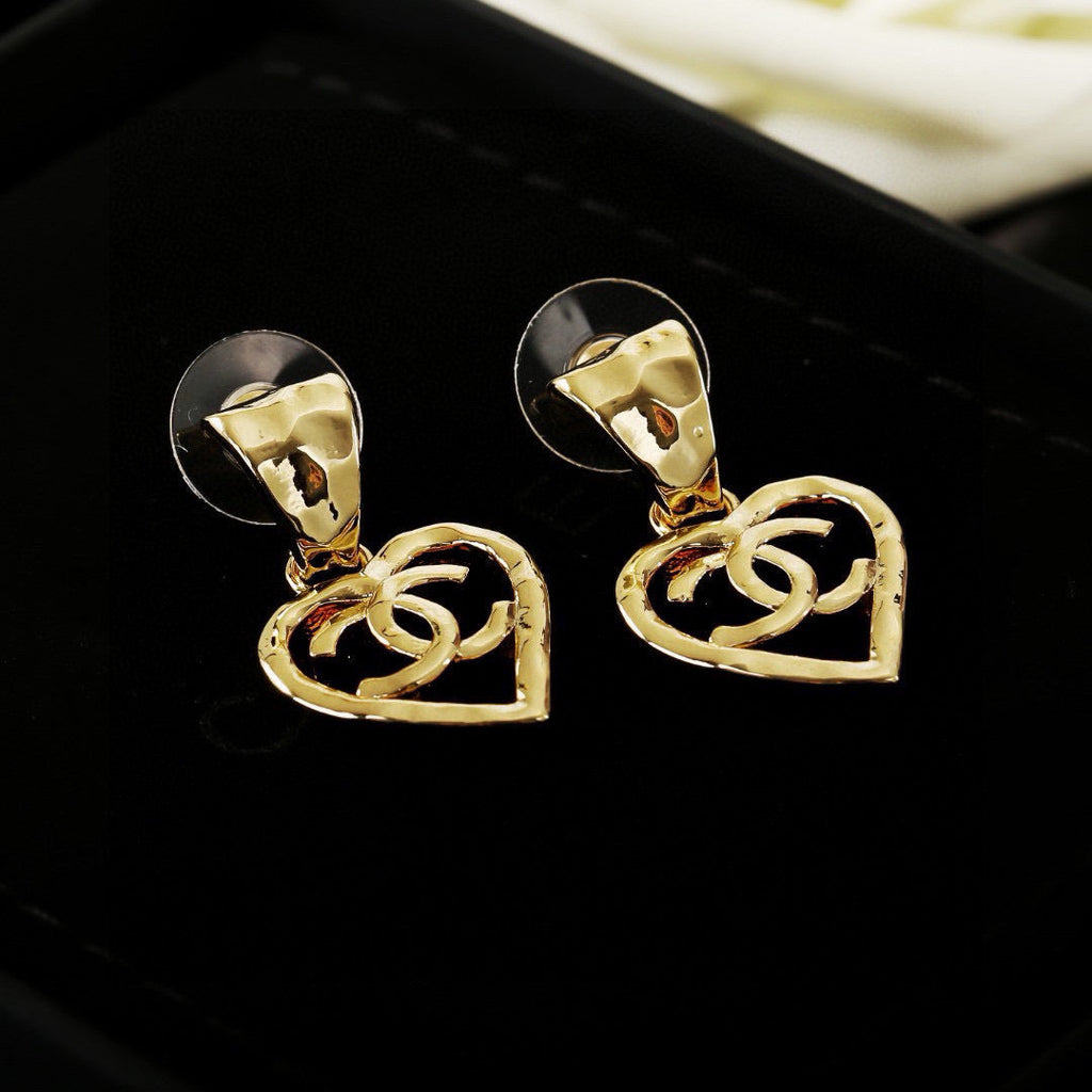Chanel Heart Shaped Gold Double C Earrings