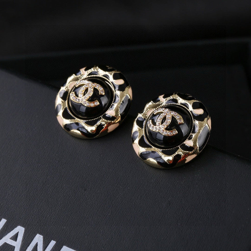 Chanel Enamel Black Gold Earrings