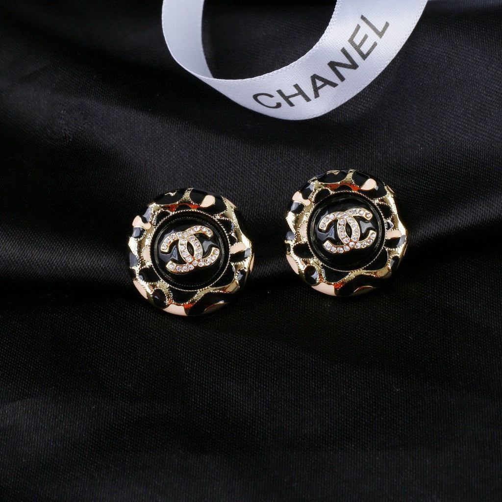 Chanel Enamel Black Gold Earrings