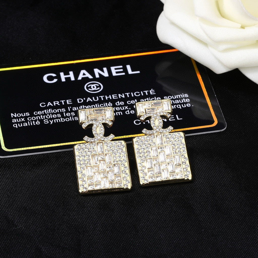 Chanel Perfume Bottle Gold Diamond Earrings