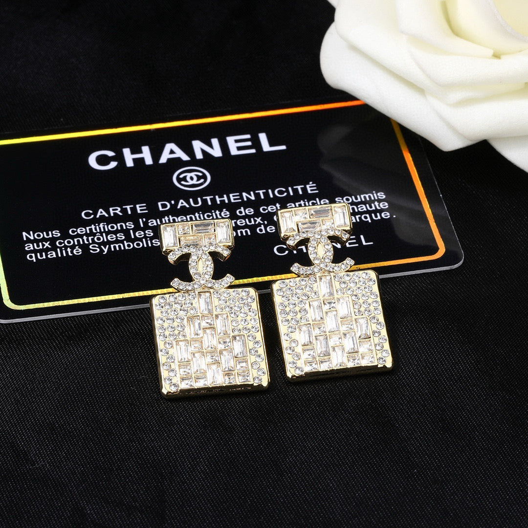 Chanel Perfume Bottle Gold Diamond Earrings