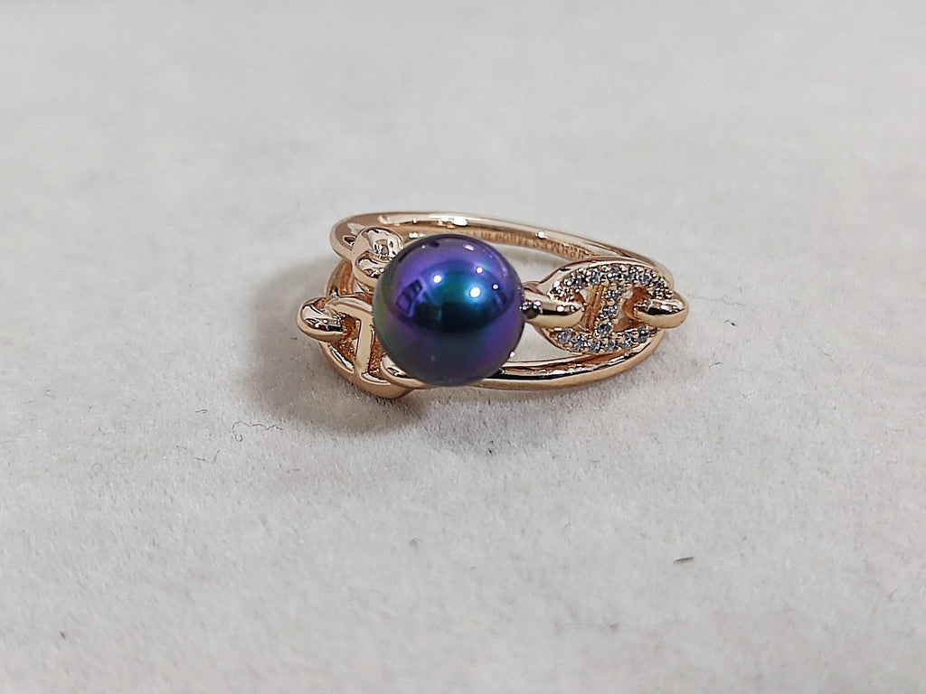 HERMES HM Pig Nose Black Pearl Rose Gold Ring