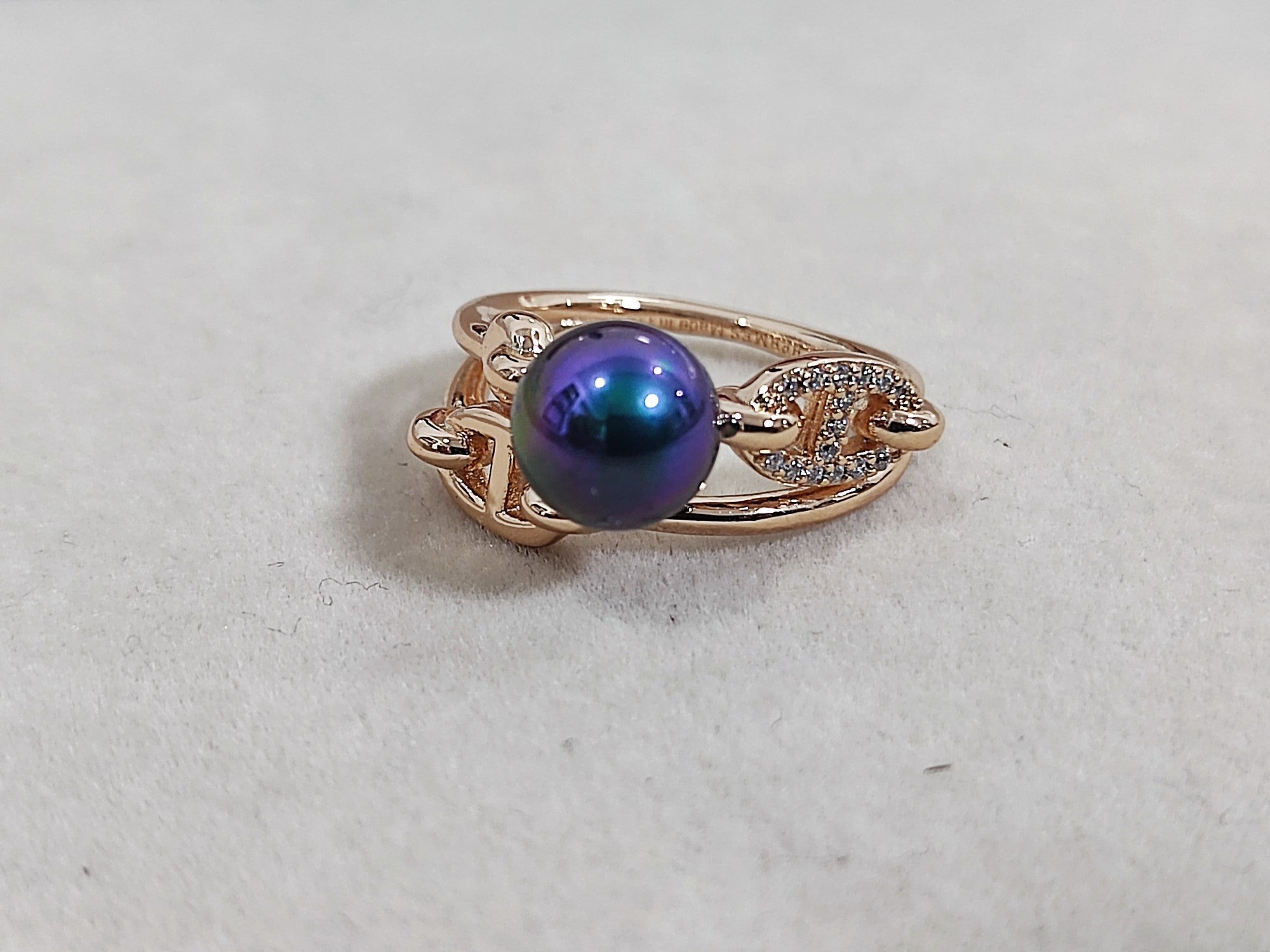 HERMES HM Pig Nose Black Pearl Rose Gold Ring