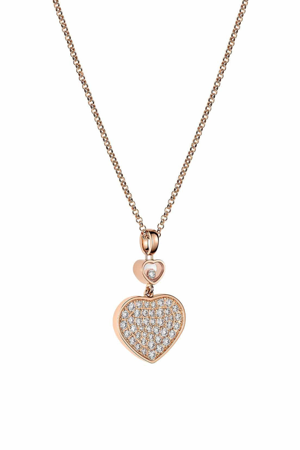 CHOPARD HAPPY HEART NECKLACE PINK GOLD FULL DIAMOND