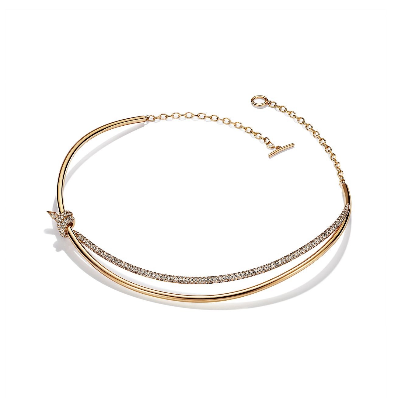 TIFFANY KNOT DOUBLE ROW NECKLACE IN YELLOW GOLD WITH DIAMONDS