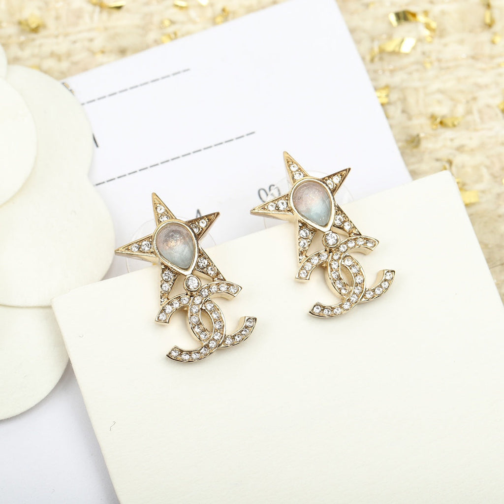 Chanel Double C Gold Star Earrings