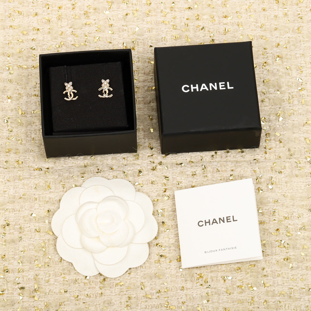 Chanel Fragrant Flower Double C Gold Earrings