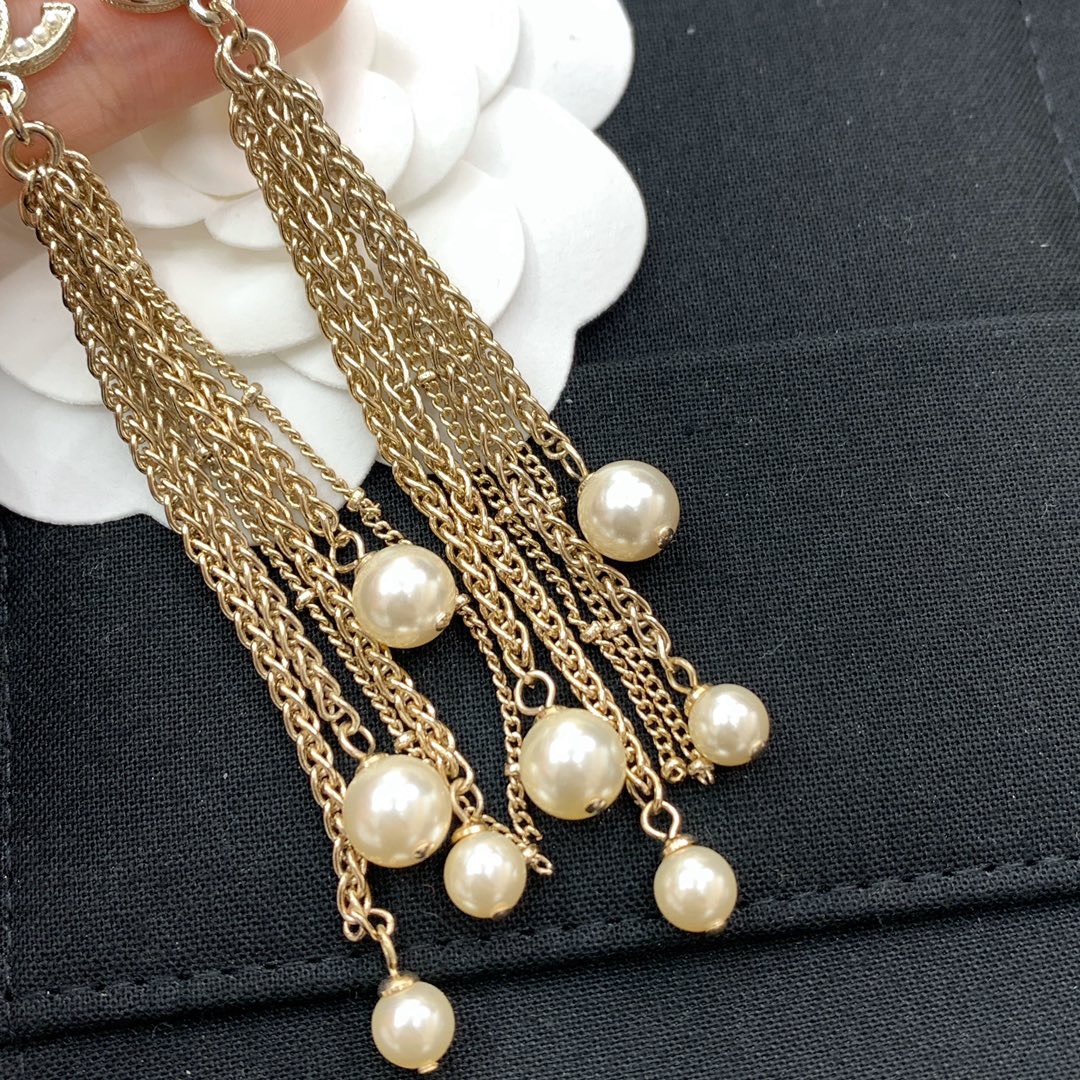 Chanel Double C Tassel Gold Earrings
