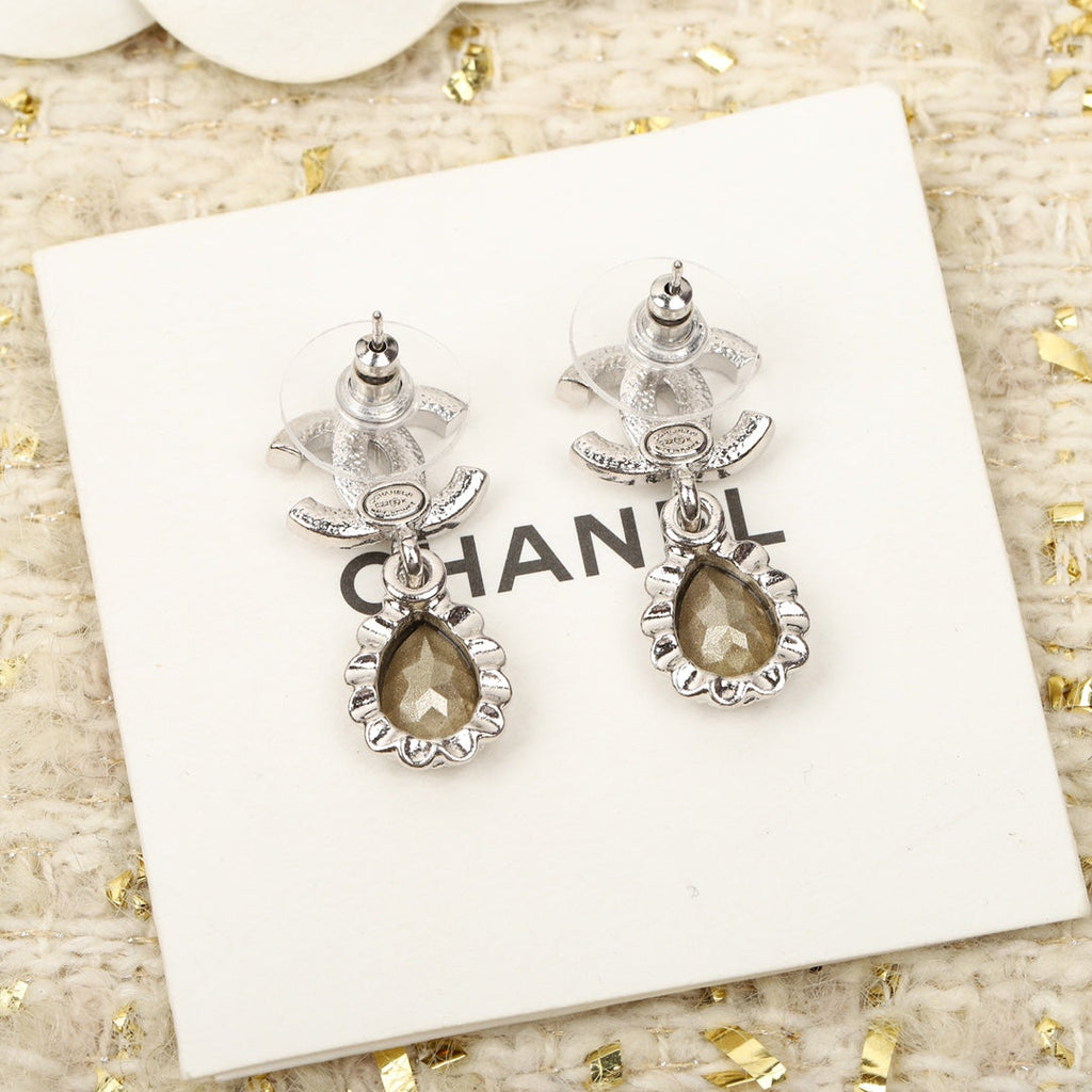 Chanel Double C Diamonds Teardrop Earrings
