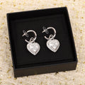 Chanel Double C Drop Heart Silver Diamonds Earrings
