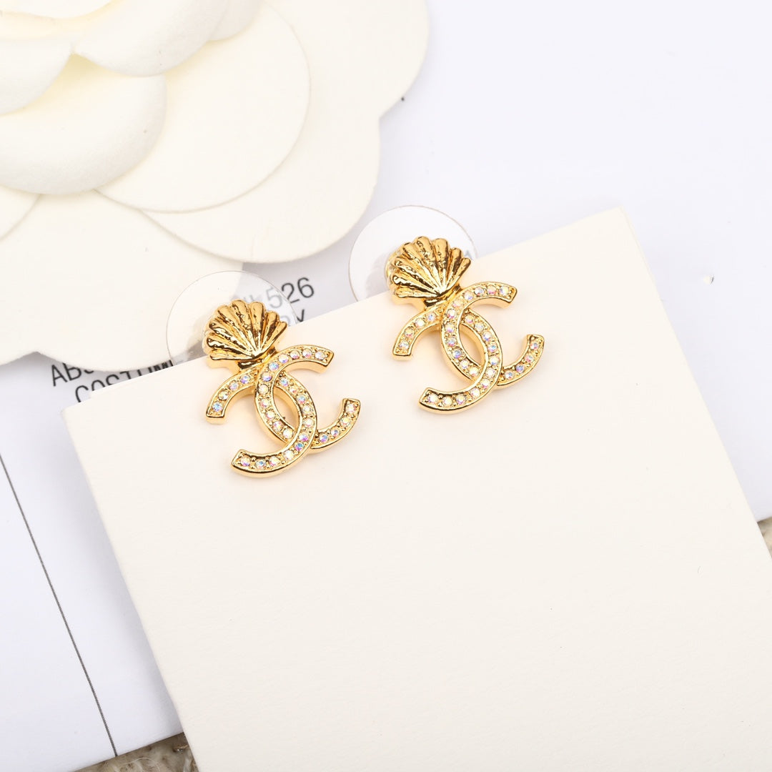 Chanel Vintage Double C Gold Diamonds Earrings