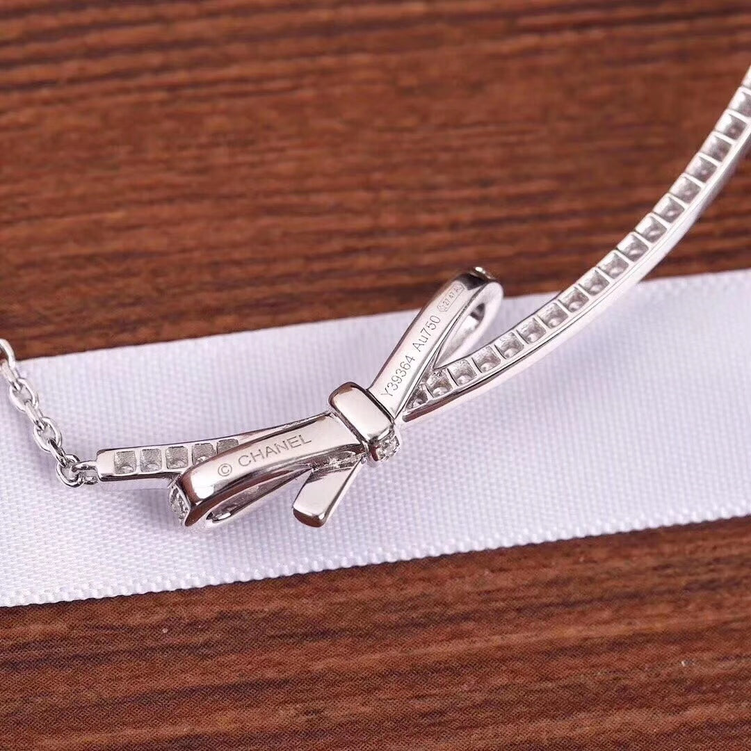Chanel Ruban Bow Silver Diamond Necklace