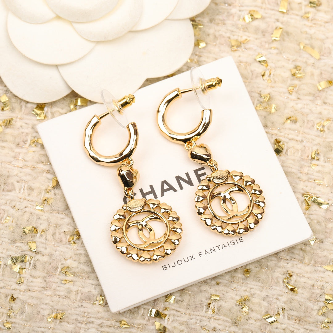 Chanel Double C Multi Heart Gold Drop Earrings